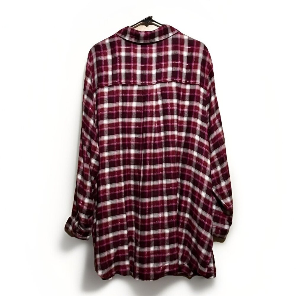 Lane‎ Bryant 22W 24W Purple Pink Rayon Flannel Plaid Lace Up Collar Tunic Top - Picture 2 of 6